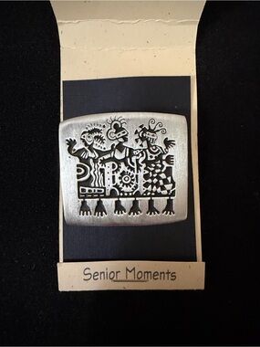 Alice Warder Seely Pewter Tribal Motif Brooch vintage stamped “Alice Seely 2000”